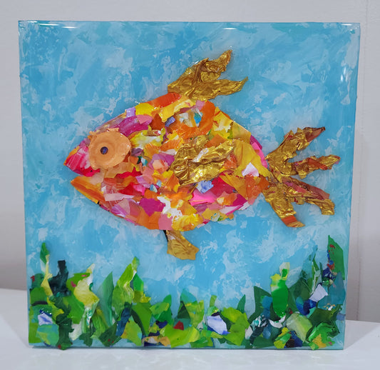 Recycled Acrylic Fish Art 8 x 8 - "Daisy"