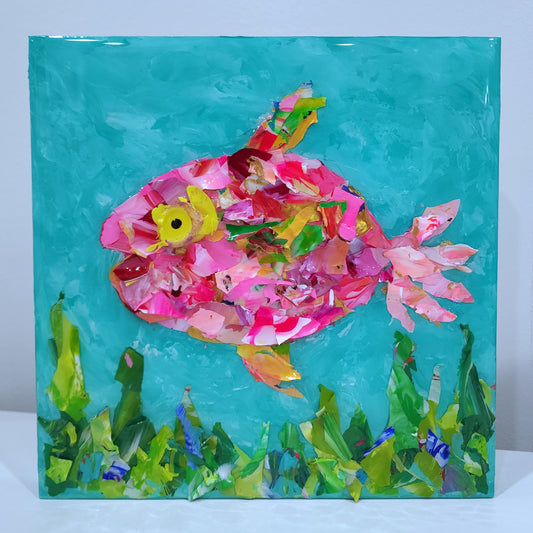 Recycled Acrylic Fish Art 8 x 8 - "Etta"