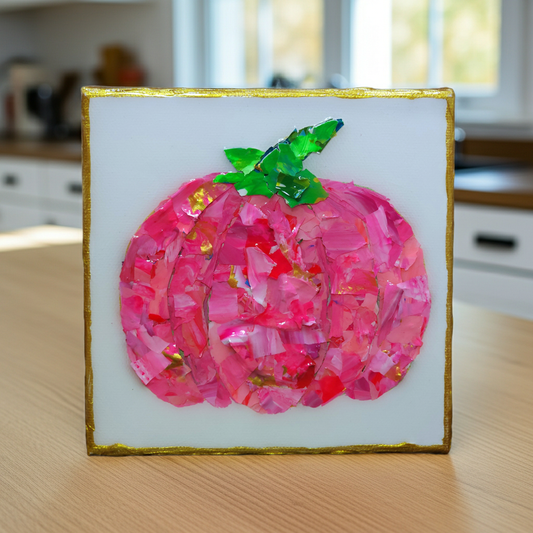 Pink Pumpkin - Colorful Original Resin Art 6 x 6